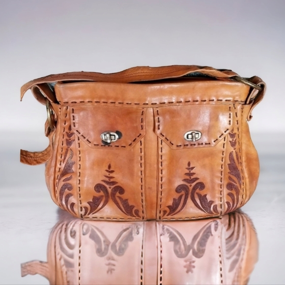 Vintage 1970s Tooled Leather Shoulder Bag - Picture 2 of 16